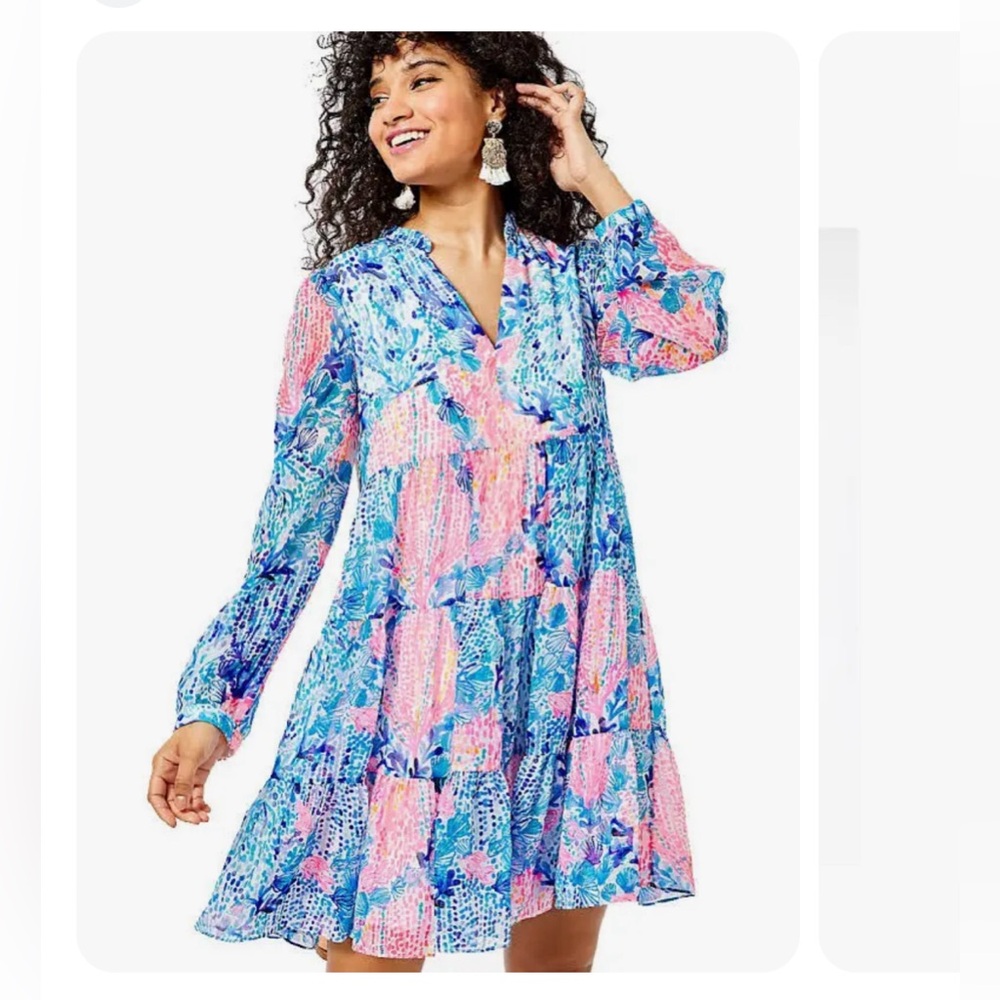 Lilly Pulitzer Sarita Dress Blue Pink Floral Resort Wear Southern Classy- size 0